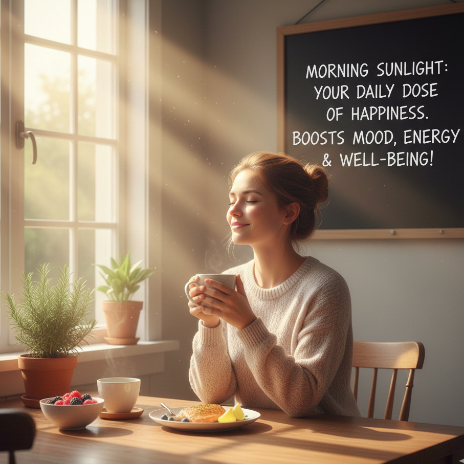 Person enjoying morning sunlight outdoors to improve mood, reduce stress, and support mental well-being